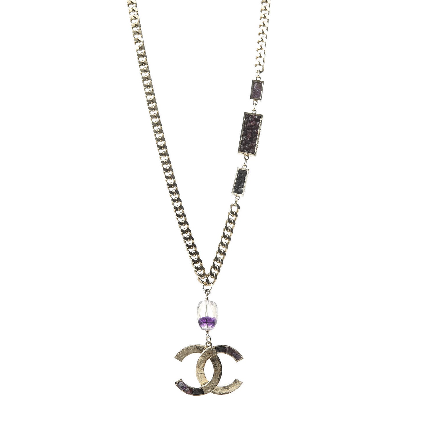 Stone CC Chain Pendant Necklace Gold