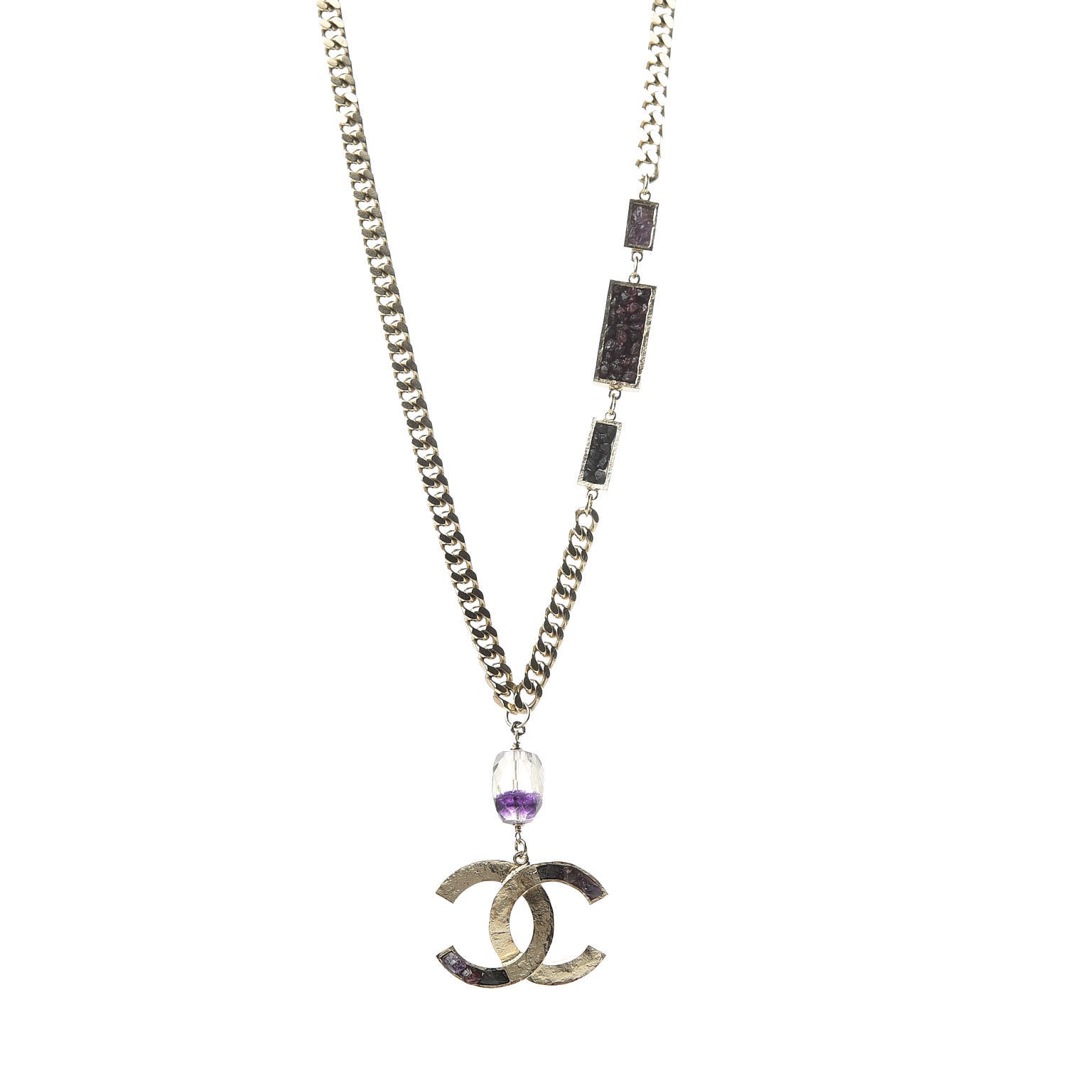 Chanel Stone CC Chain Pendant Necklace Gold 1 of 5