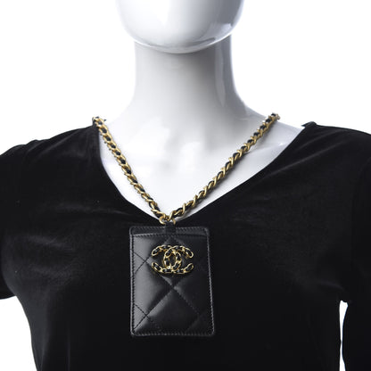 Chanel Shiny Goatskin Quilted Chanel 19 Card Holder On Chain Black 2 of 6