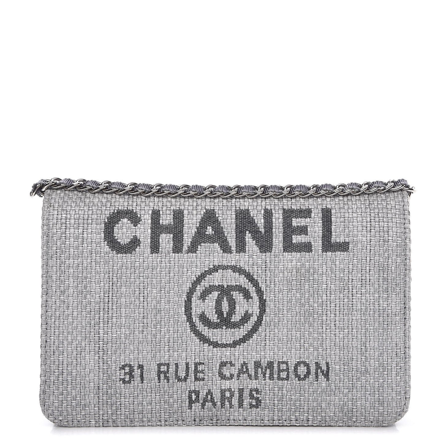 Woven Straw Raffia Deauville WOC Grey