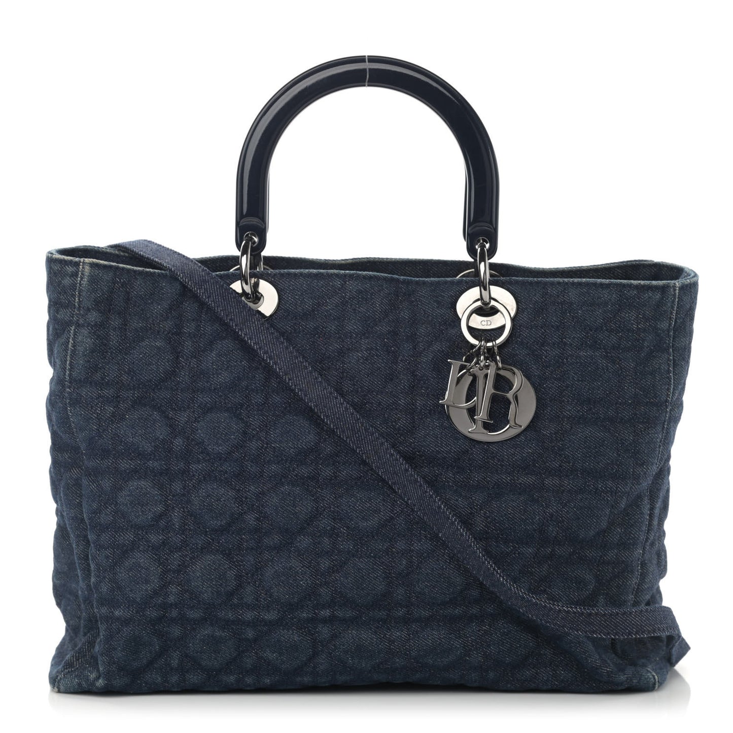 Denim Cannage Large Soft Lady Dior Tote Blue