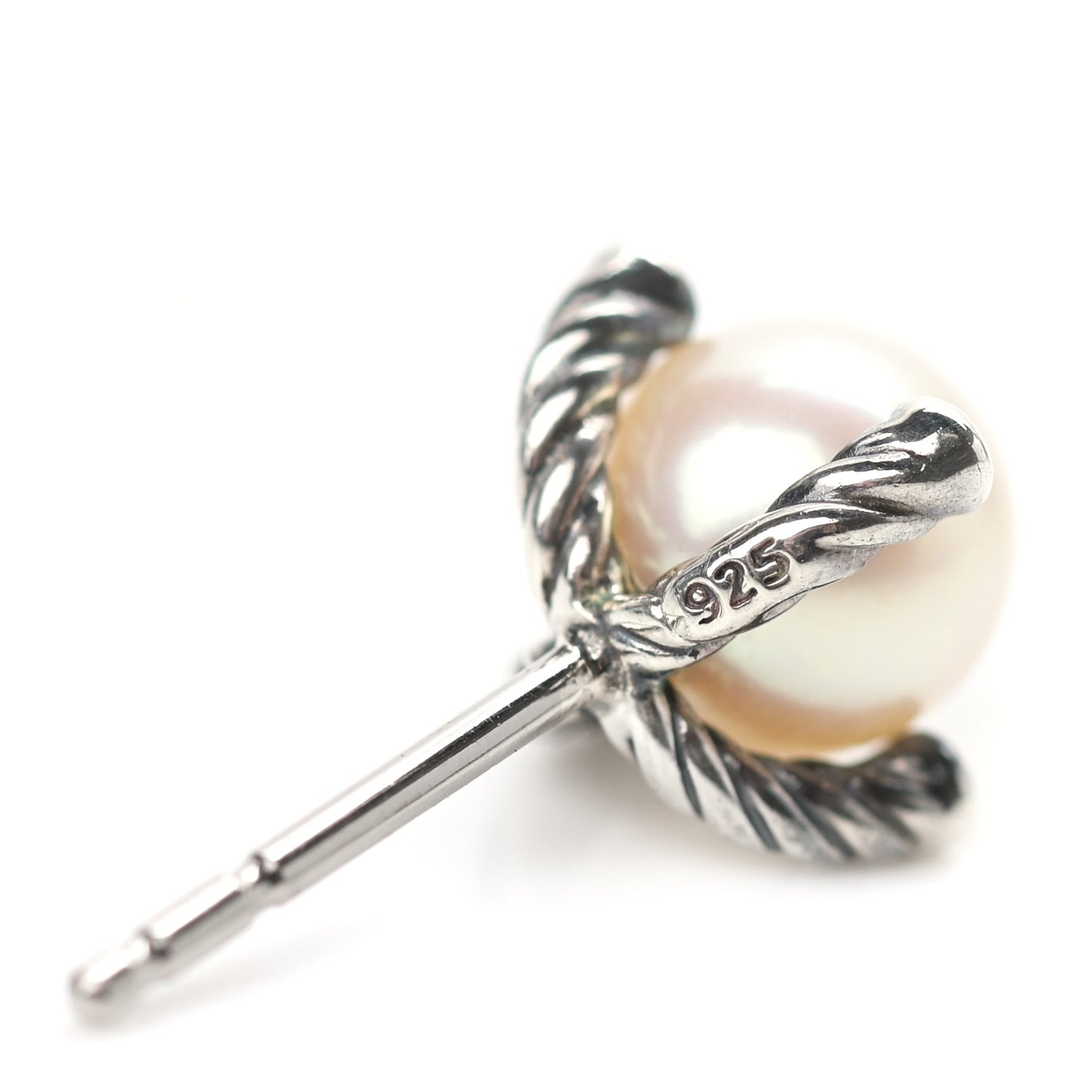 Sterling Silver Diamond Pearl 7mm Earrings