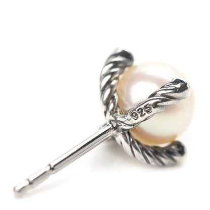 David Yurman Sterling Silver Diamond Pearl 7mm Earrings 5 of 6