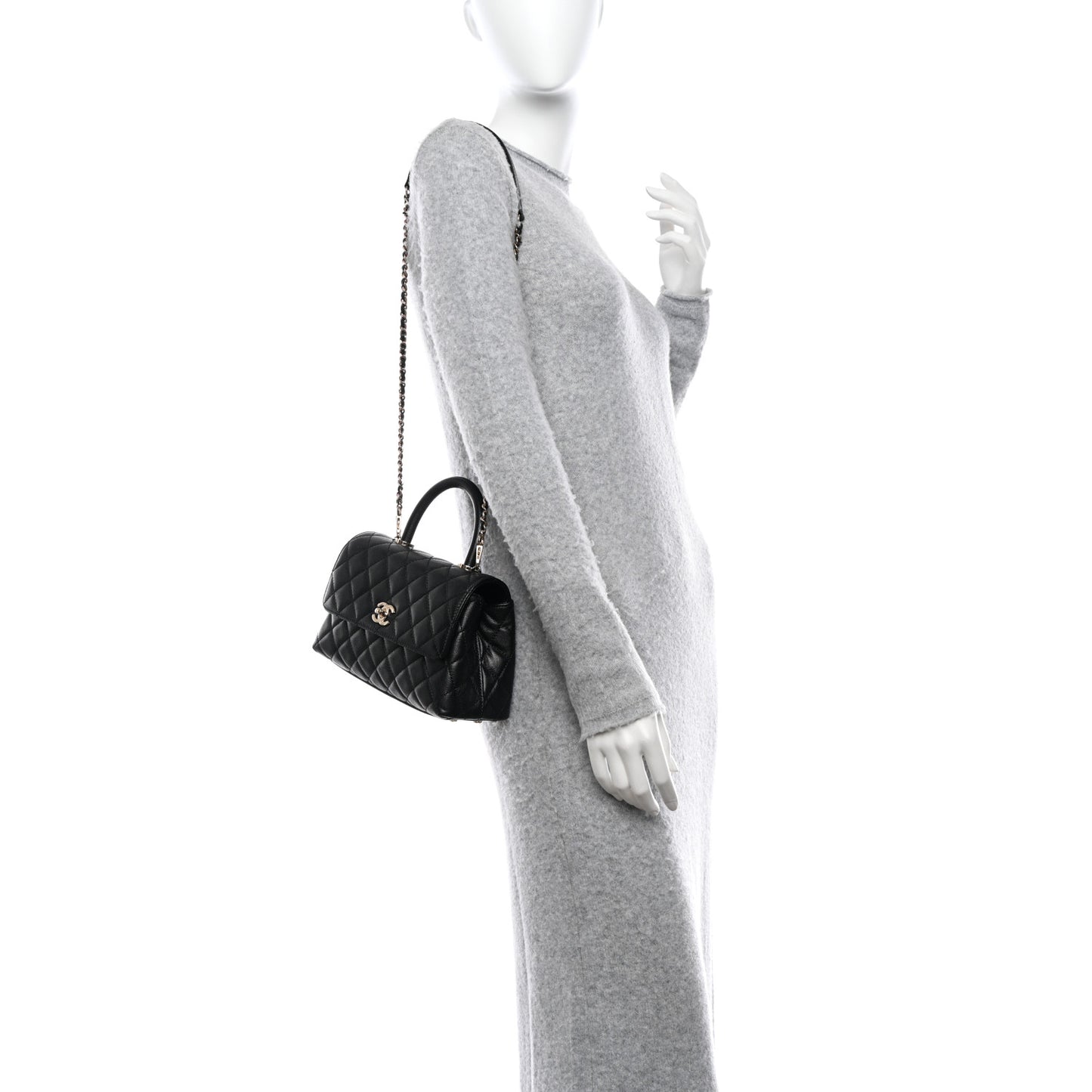 Caviar Quilted Mini Coco Handle Flap Black