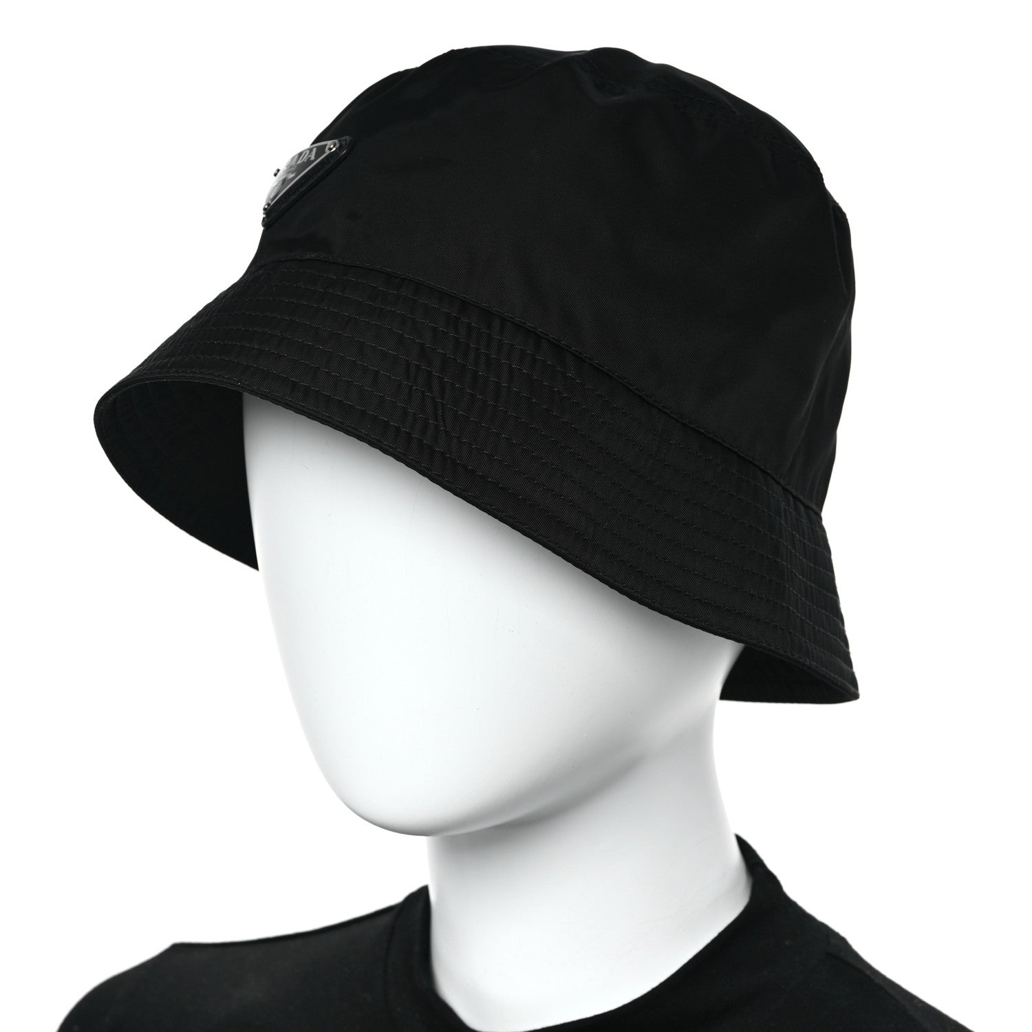 Prada Re-Nylon Metal Triangle Logo Womens Bucket Hat M Black 2 of 8