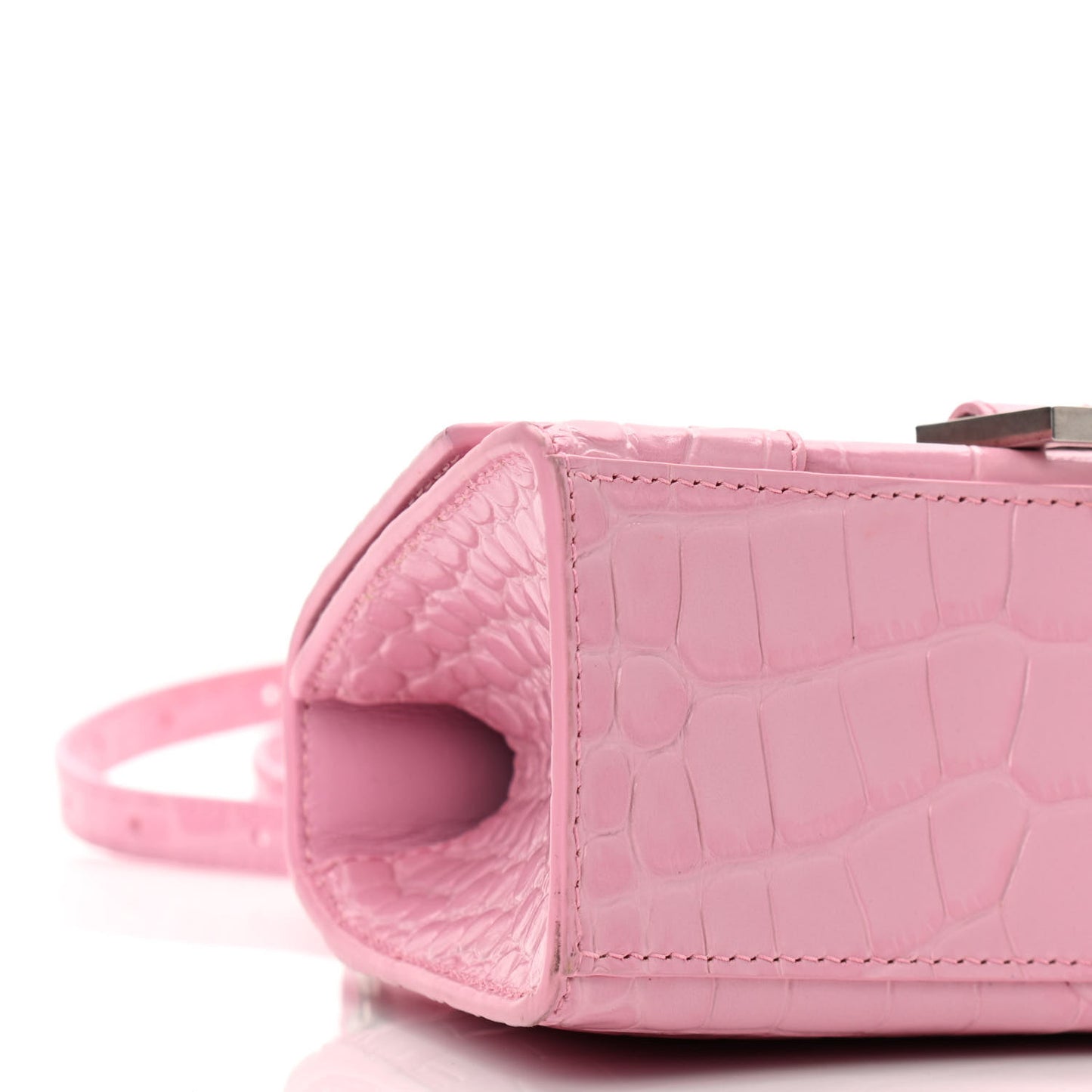Shiny Calfskin Crocodile Embossed Hourglass Top Handle Bag XS Candy Pink