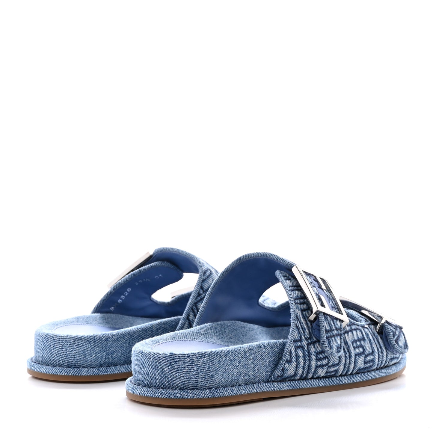 Denim Jacquard FF Womens Fendi Feel Buckled Slide Sandals 39.5 Blue