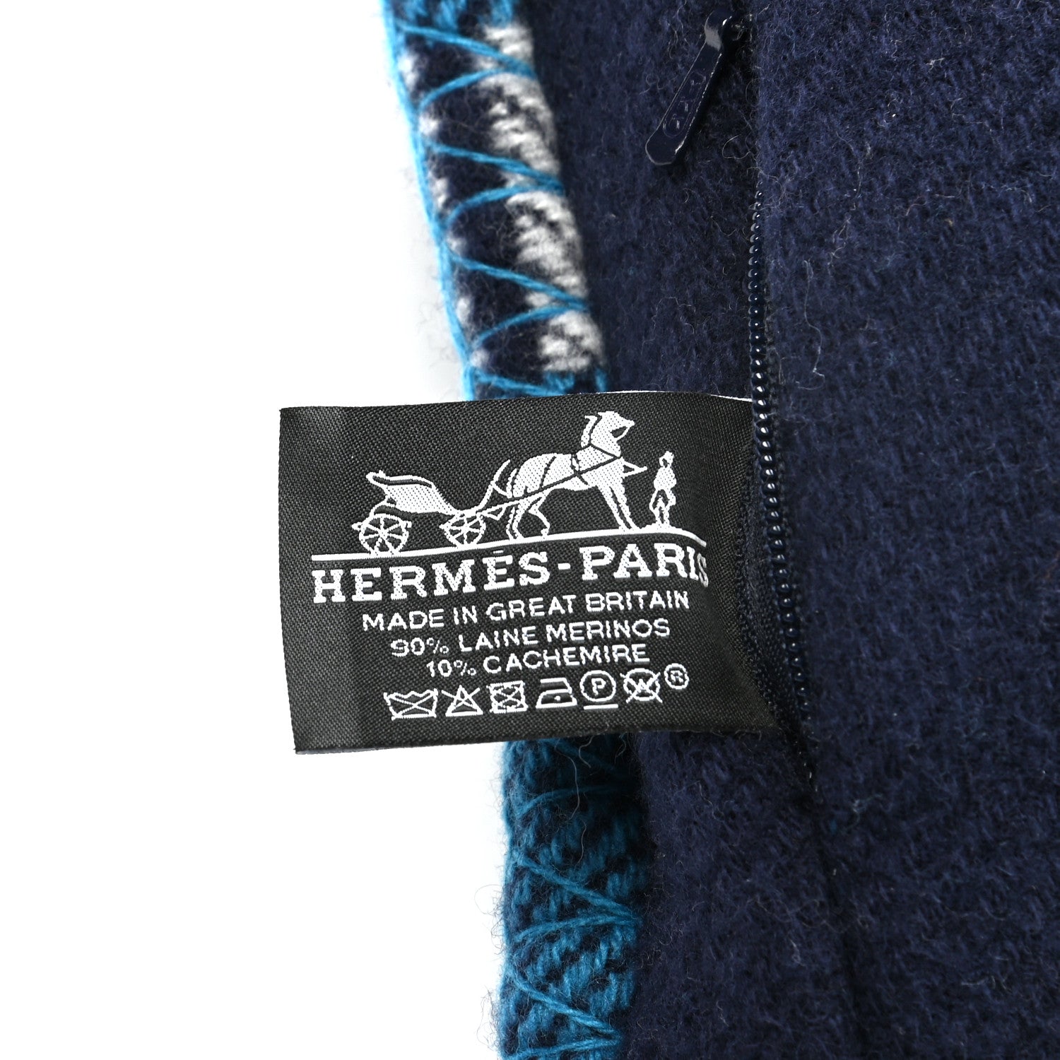 Hermes Wool Cashmere Avalon Paper Block Pillow Bleu Paon Marine 3 of 3