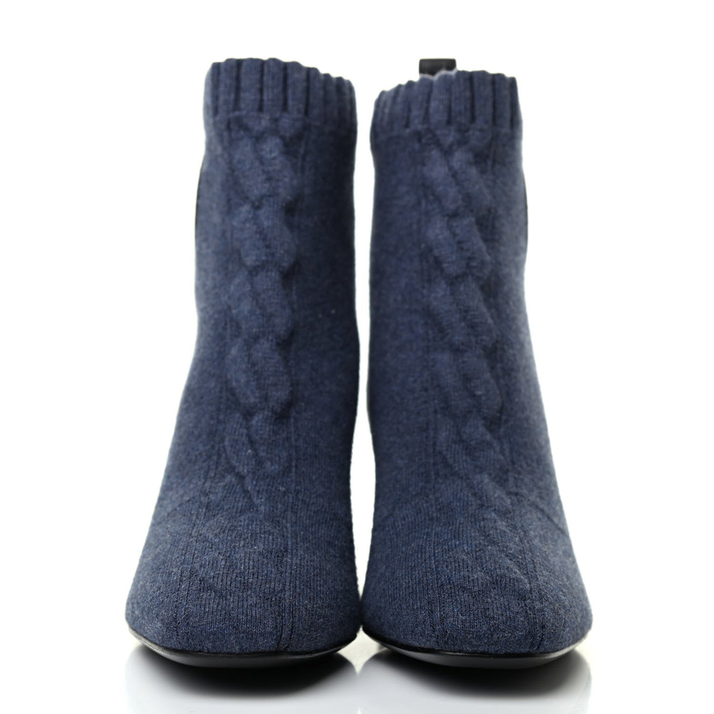 Knit Calfskin Volver Ankle Boots 37 Bleu Fonce