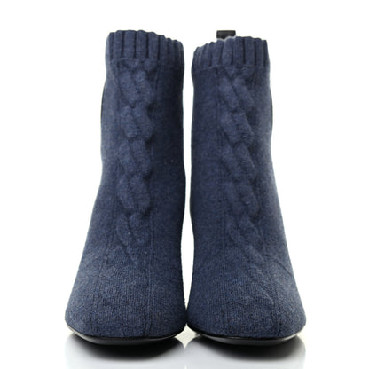 Hermes Knit Calfskin Volver Ankle Boots 37 Bleu Fonce 2 of 4