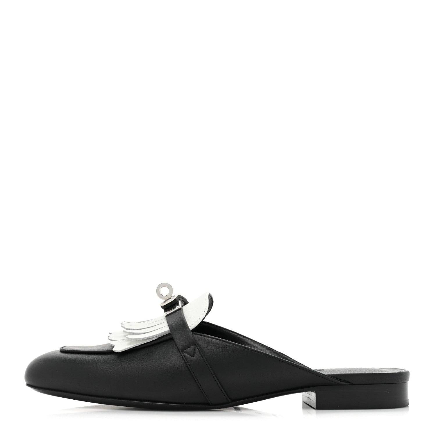 Hermes Calfskin Fringe Oz Mules 38 Black White 1 of 9