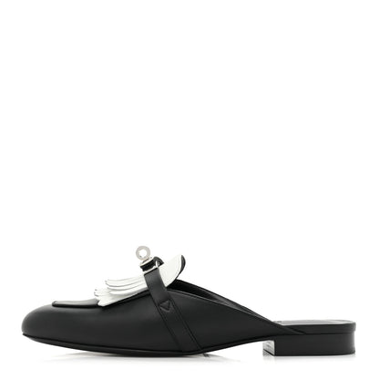 Hermes Calfskin Fringe Oz Mules 38 Black White 1 of 9