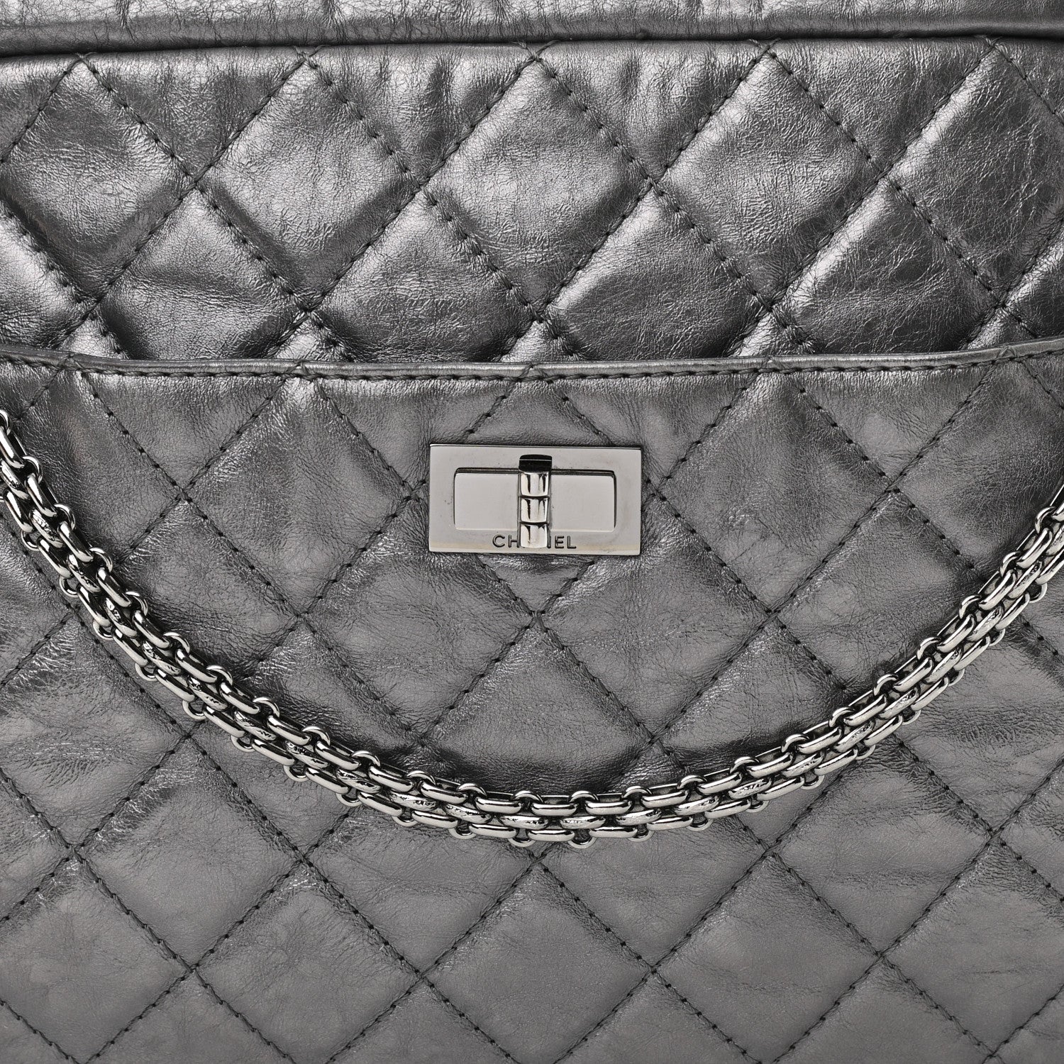 Chanel Metallic Aged Calfskin Quilted Large Reissue Camera Case Silver 8 of 12