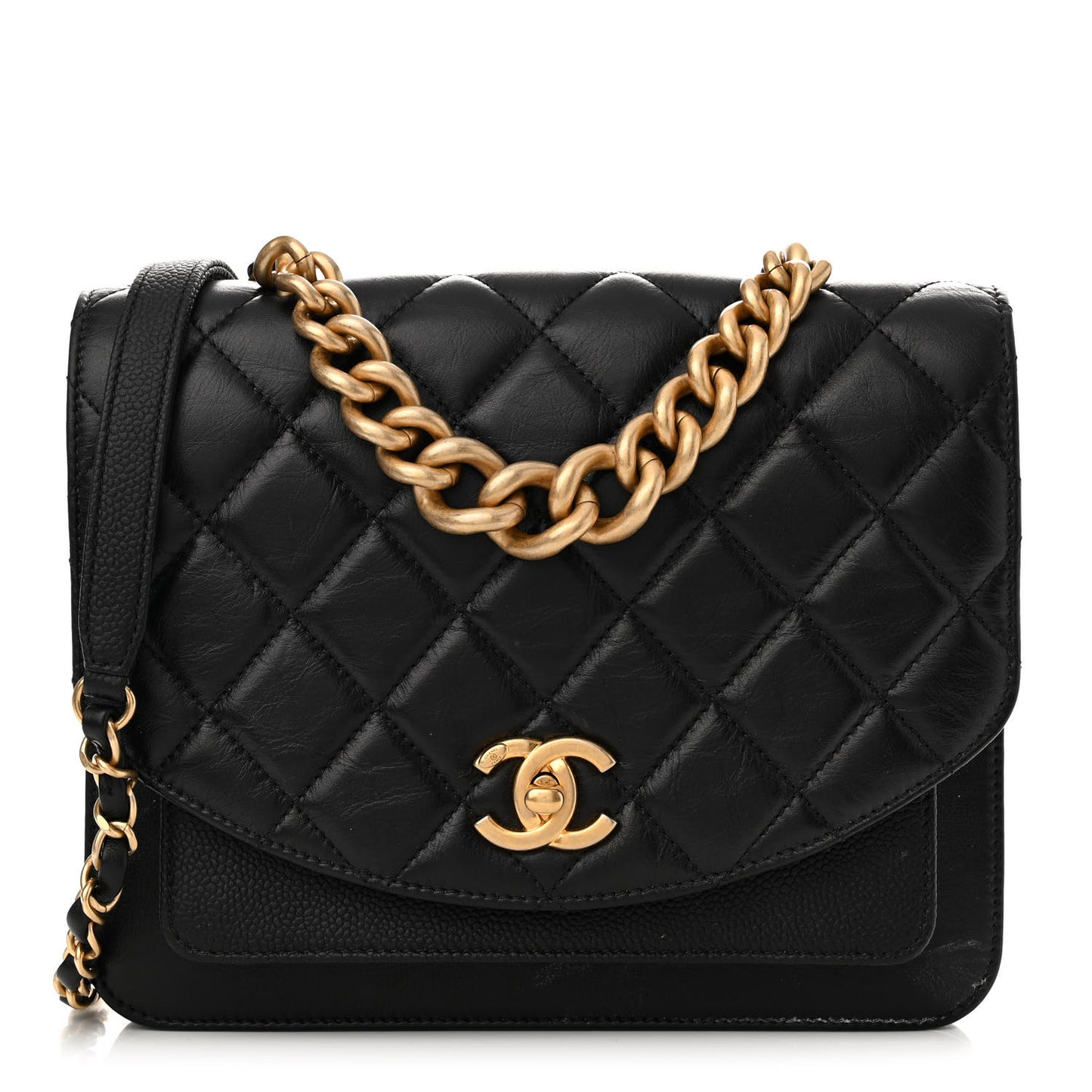 Calfskin Caviar Quilted Chain Handle Flap Black