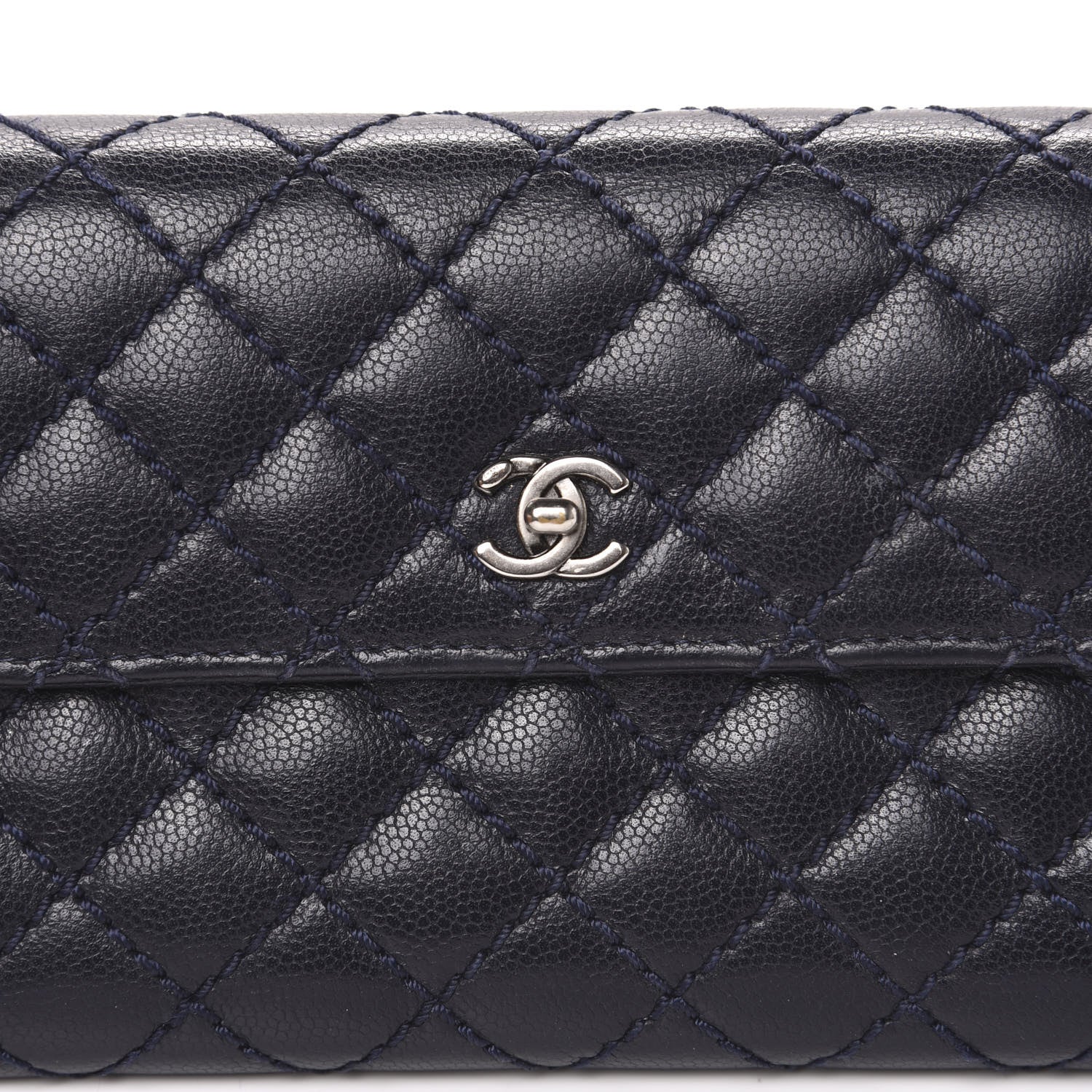 Chanel Grained Calfskin Stitched Quilted CC Long Wallet Navy 10 of 11