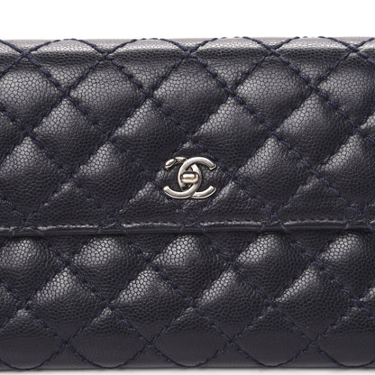 Chanel Grained Calfskin Stitched Quilted CC Long Wallet Navy 10 of 11