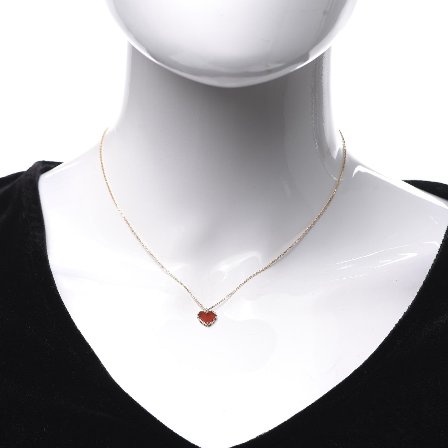Van Cleef & Arpels 18K Rose Gold Carnelian Sweet Alhambra Heart Pendant Necklace 2 of 7