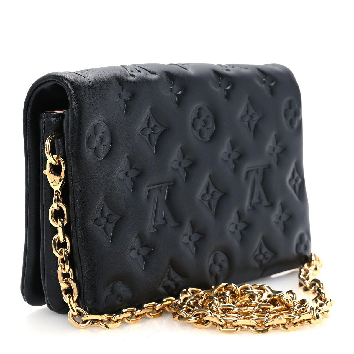Lambskin Embossed Monogram Pochette Coussin Black
