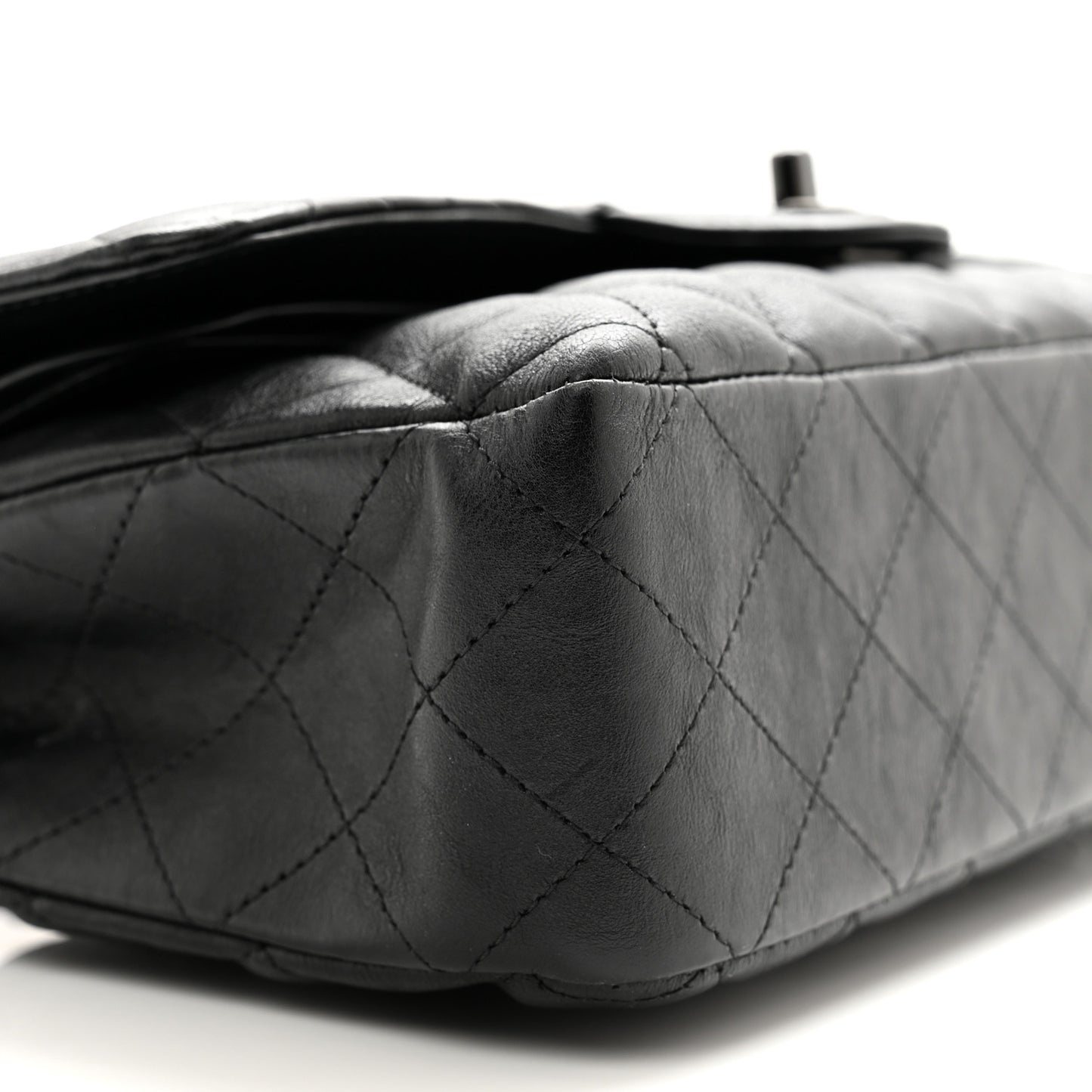 Crumpled Calfskin Quilted Medium Double Flap So Black