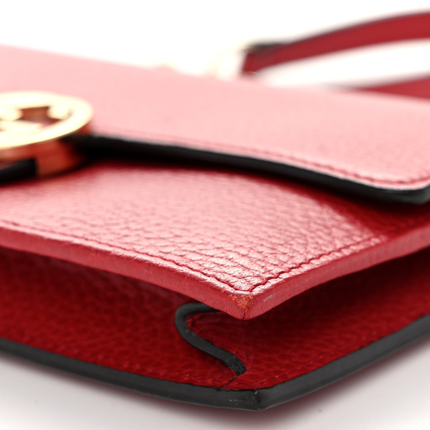 Dollar Calfskin Interlocking G Chain Wallet Red