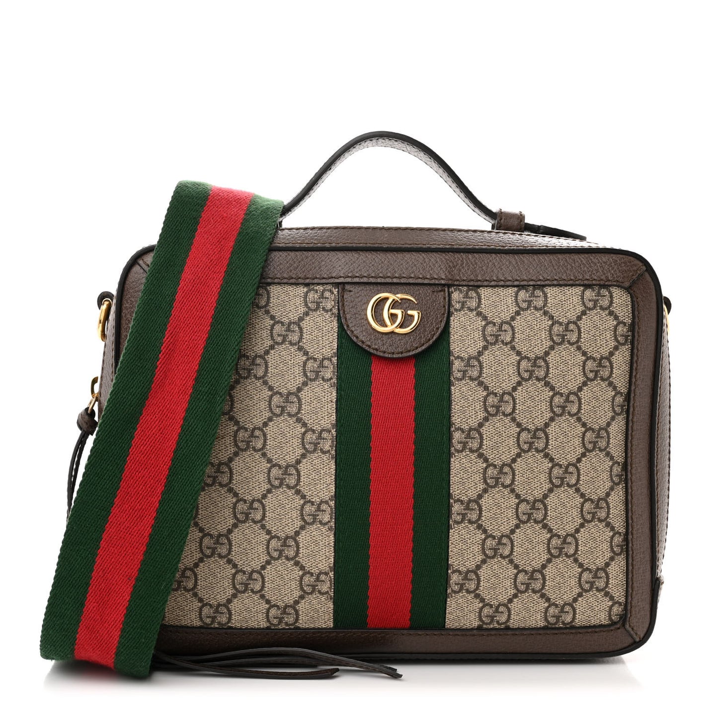 GG Supreme Monogram Web Small Ophidia Top Handle Shoulder Bag Brown
