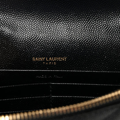Saint Laurent Grain De Poudre Matelasse Chevron Monogram Envelope Chain Wallet Black 6 of 10