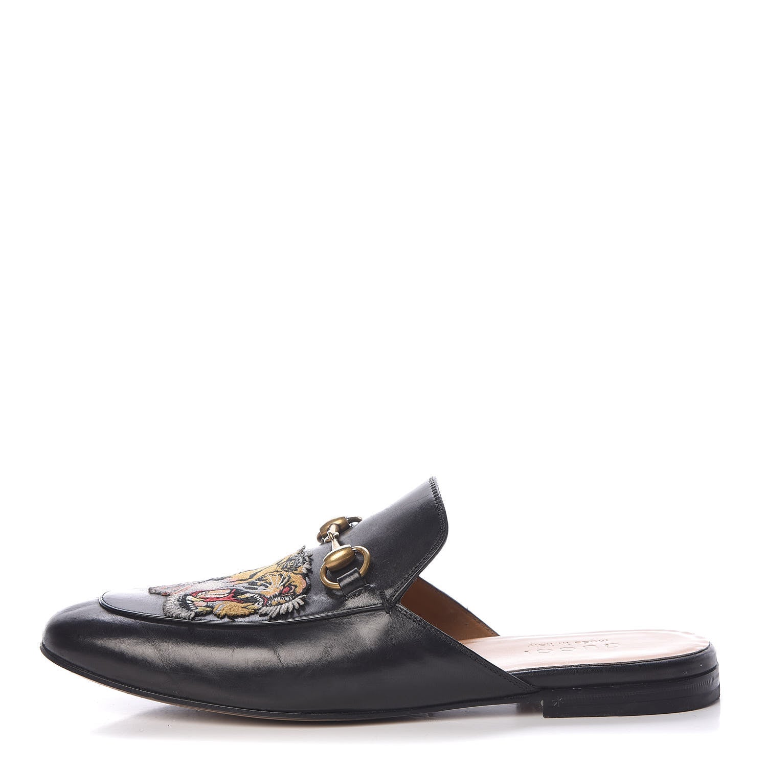 Gucci Calfskin Tiger Embroidered Mens Princetown Slippers 7 Black 1 of 19
