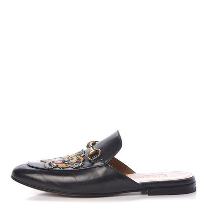 Gucci Calfskin Tiger Embroidered Mens Princetown Slippers 7 Black 1 of 19