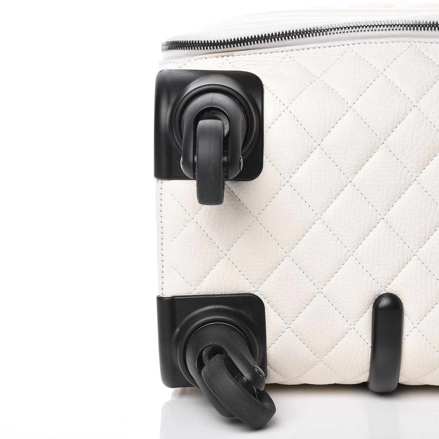 Calfskin Quilted Coco Case Trolley Rolling Luggage White