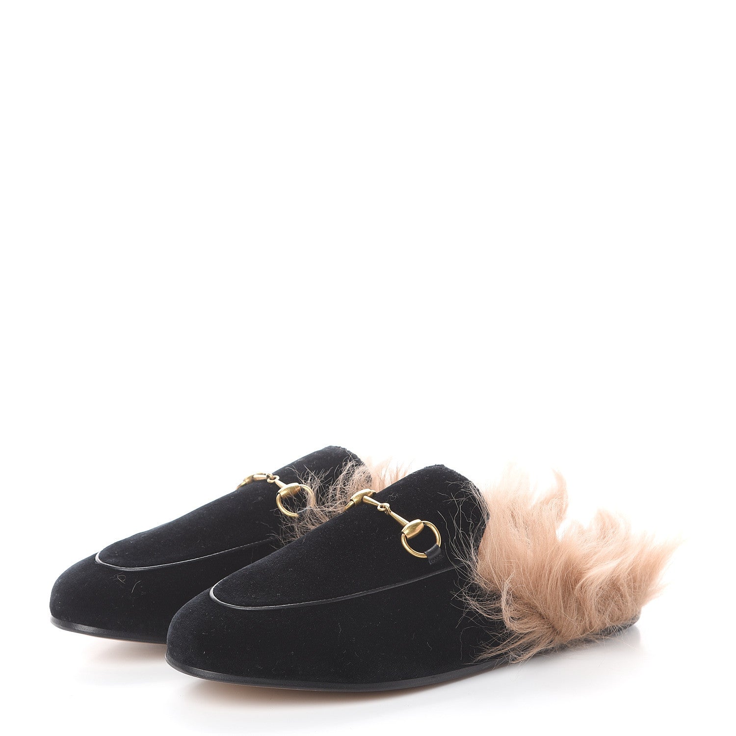 Gucci Velvet Fur Womens Princetown Slippers 38 Black 3 of 7