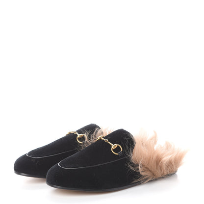 Gucci Velvet Fur Womens Princetown Slippers 38 Black 3 of 7