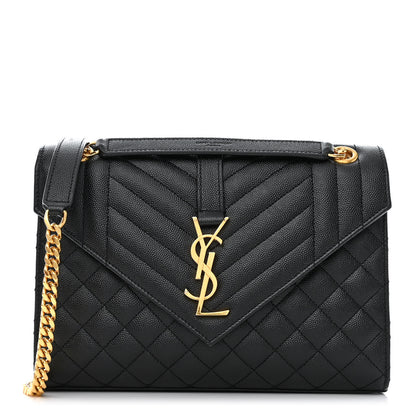 Saint Laurent Grain De Poudre Textured Mixed Matelasse Triquilt Medium Monogram Satchel Black 1 of 10