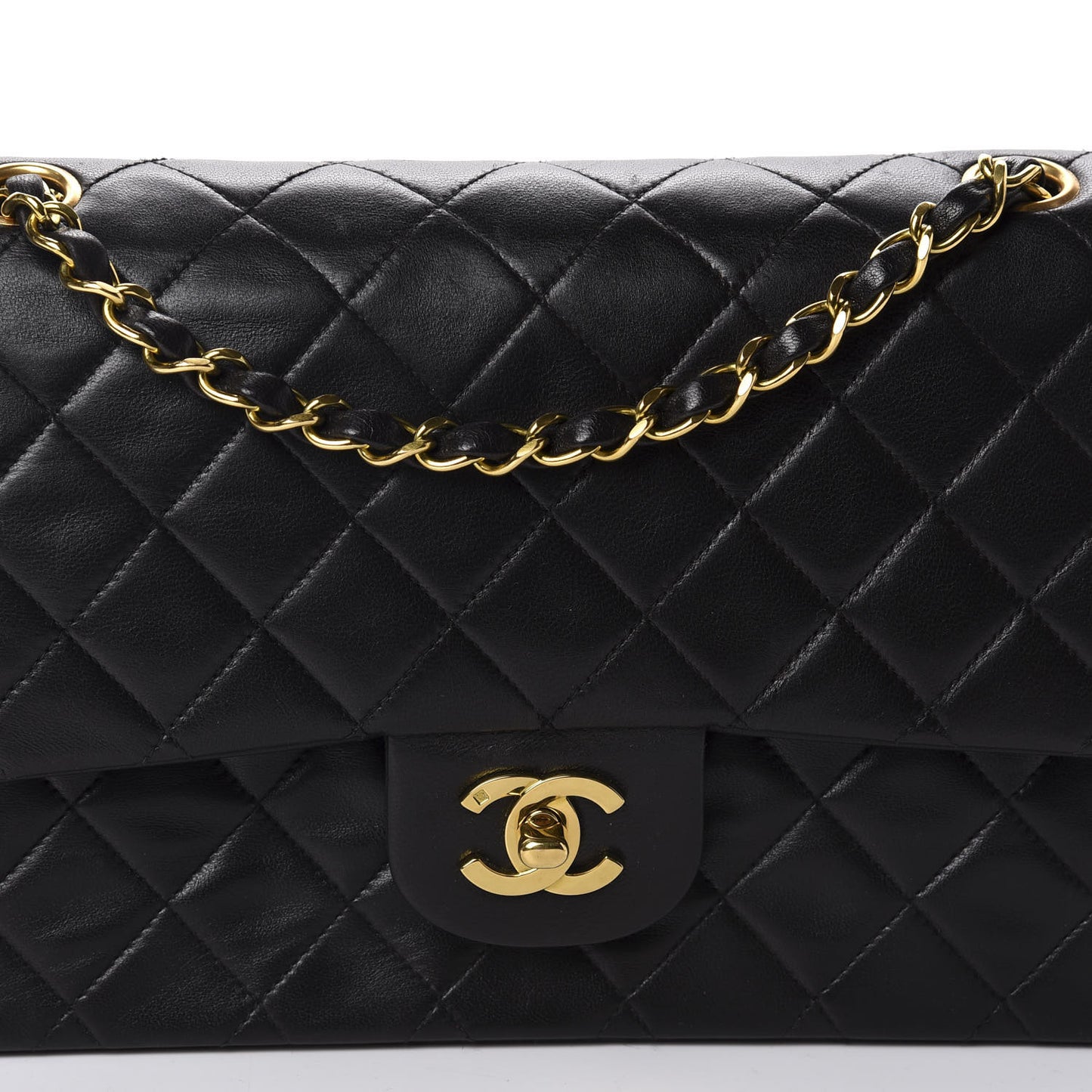 Lambskin Quilted Medium Double Flap Black