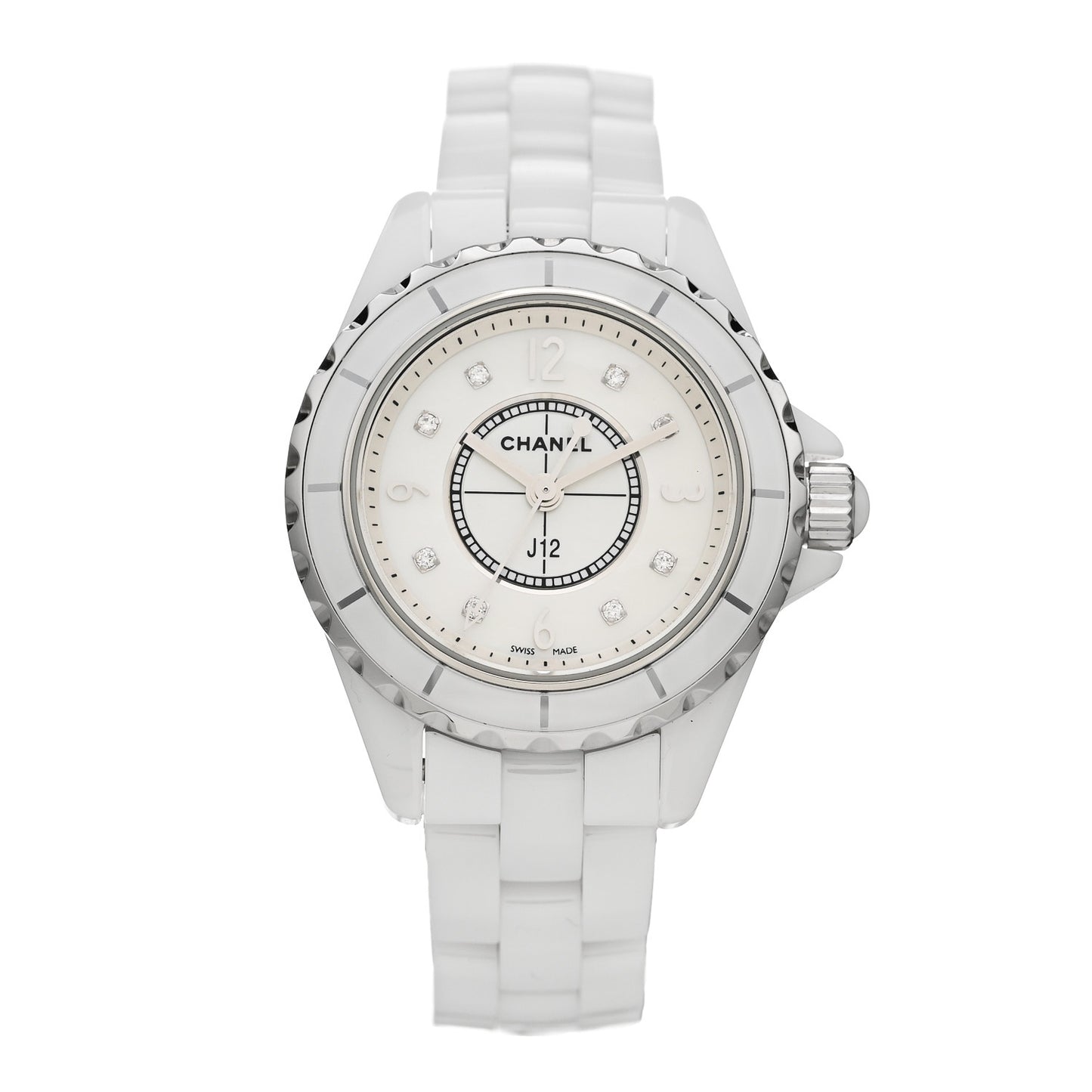 Stainless Steel Ceramic Diamond Mother of Pearl 29mm J12 Quartz Watch White