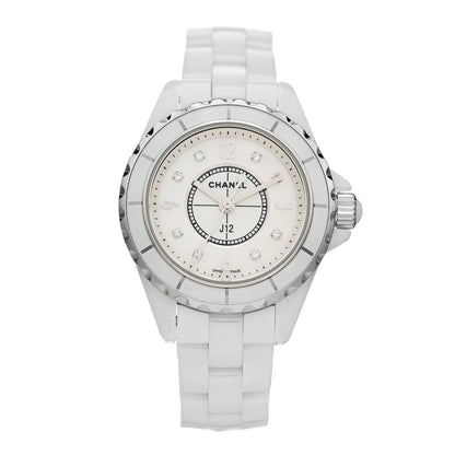 Chanel Stainless Steel Ceramic Diamond Mother of Pearl 29mm J12 Quartz Watch White 1 of 4