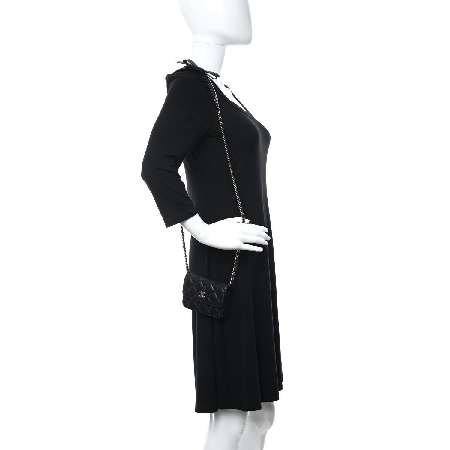 Chanel Lambskin Quilted Mini Coco Bow Clutch With Chain Black 2 of 13