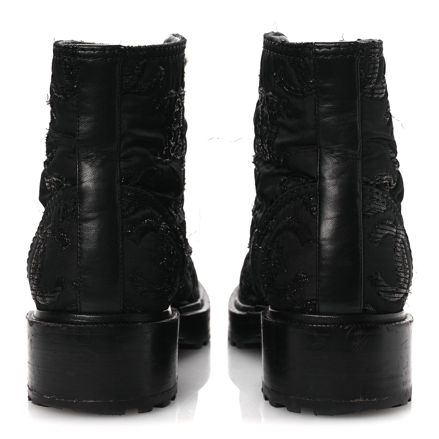 Chanel Grosgrain Tweed Pearl CC Combat Short Boots 39 Black 6 of 13