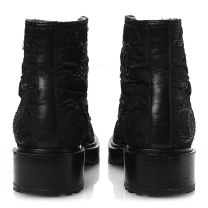 Chanel Grosgrain Tweed Pearl CC Combat Short Boots 39 Black 6 of 13