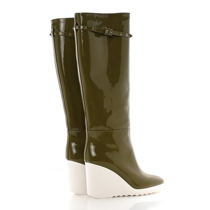 Valentino Garavani Patent Rockstud Knee High 15/100mm Wedge Boots 38 Lichen White 4 of 9