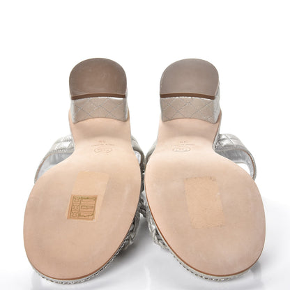 Chanel Metallic Goatskin Quilted Chain Sandals 39 Silver 5 of 8