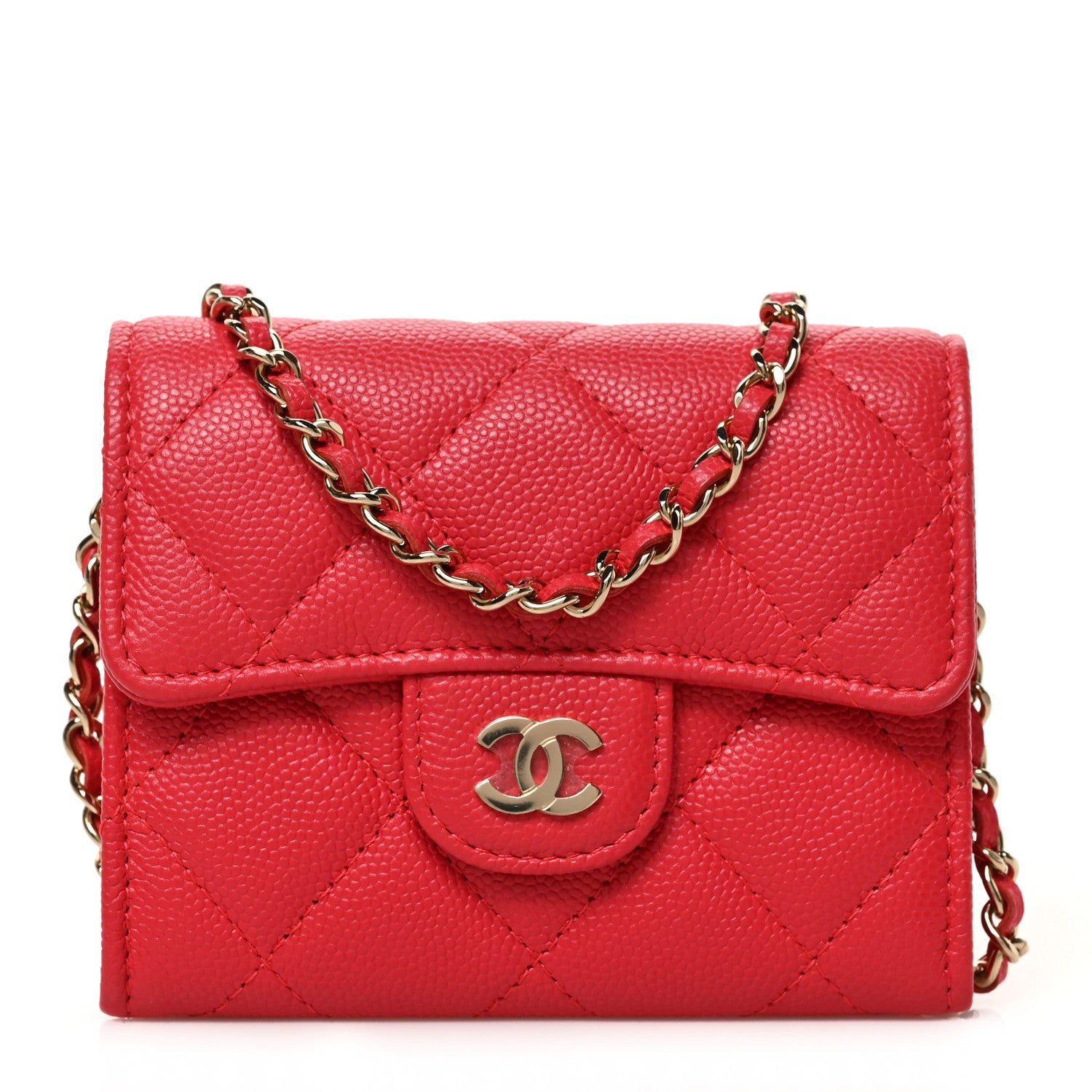Chanel Caviar Quilted Flap Card Holder On Chain Dark Pink 1 of 8
