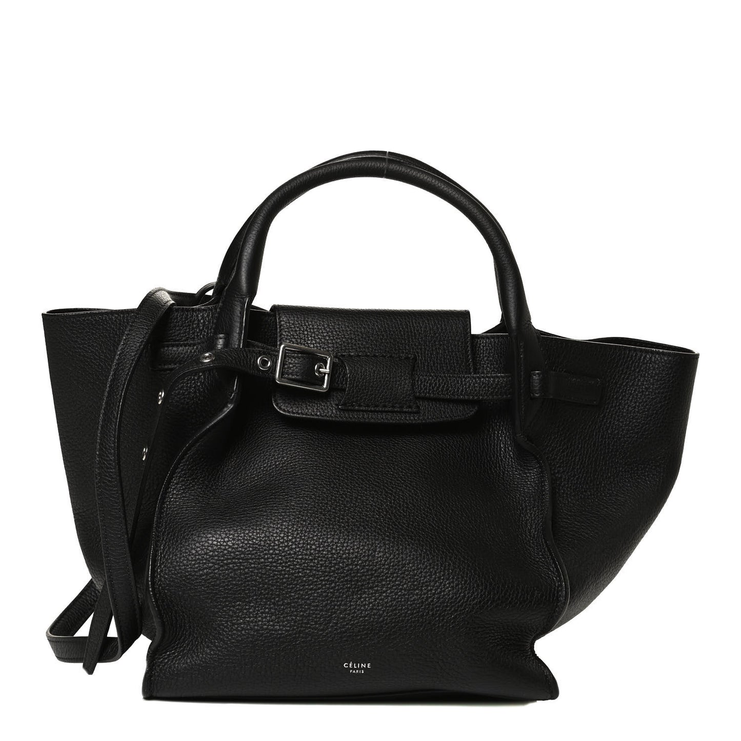 Supple Grained Calfskin Small Long Strap Big Bag Black