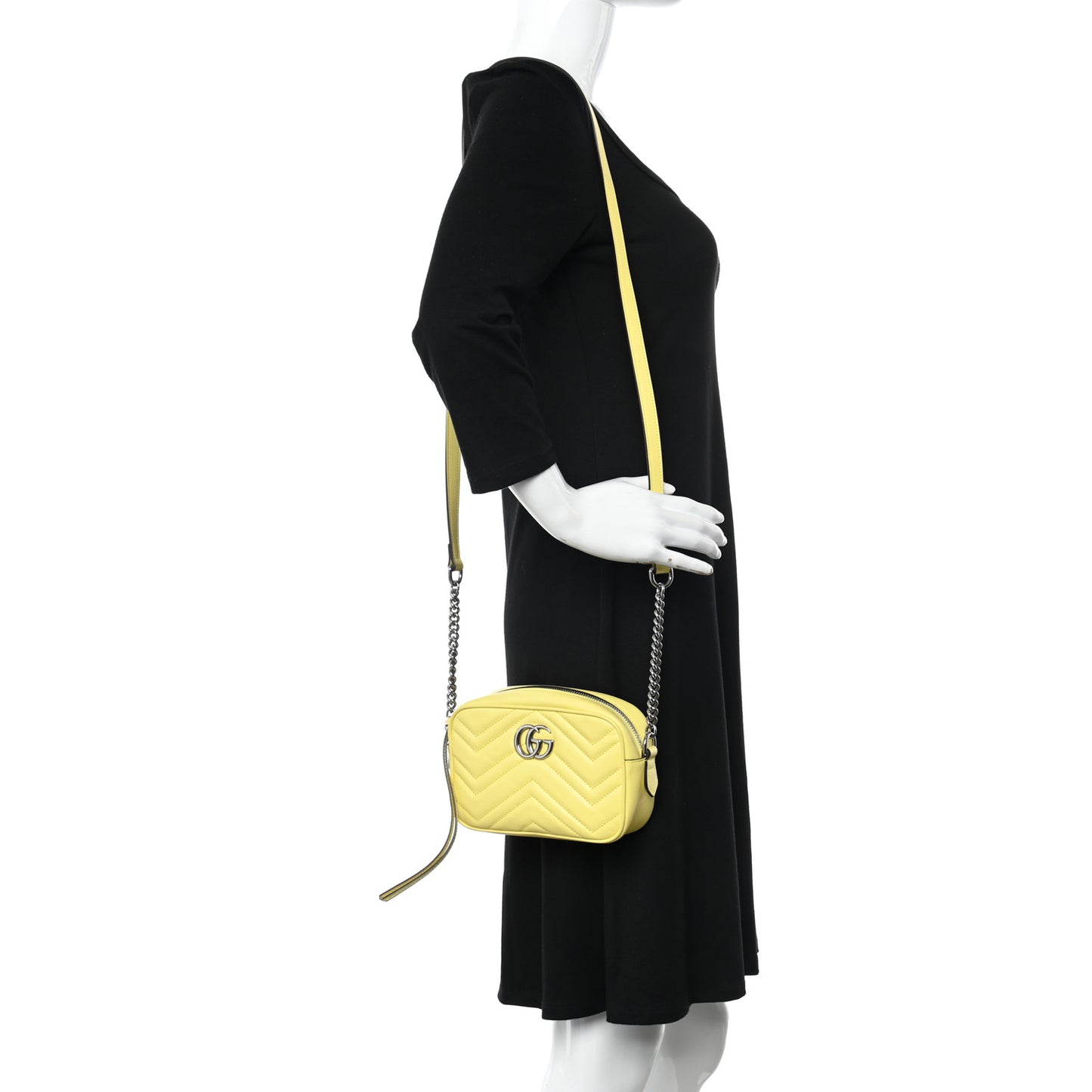 Calfskin Matelasse Mini GG Marmont Chain Shoulder Bag Banana