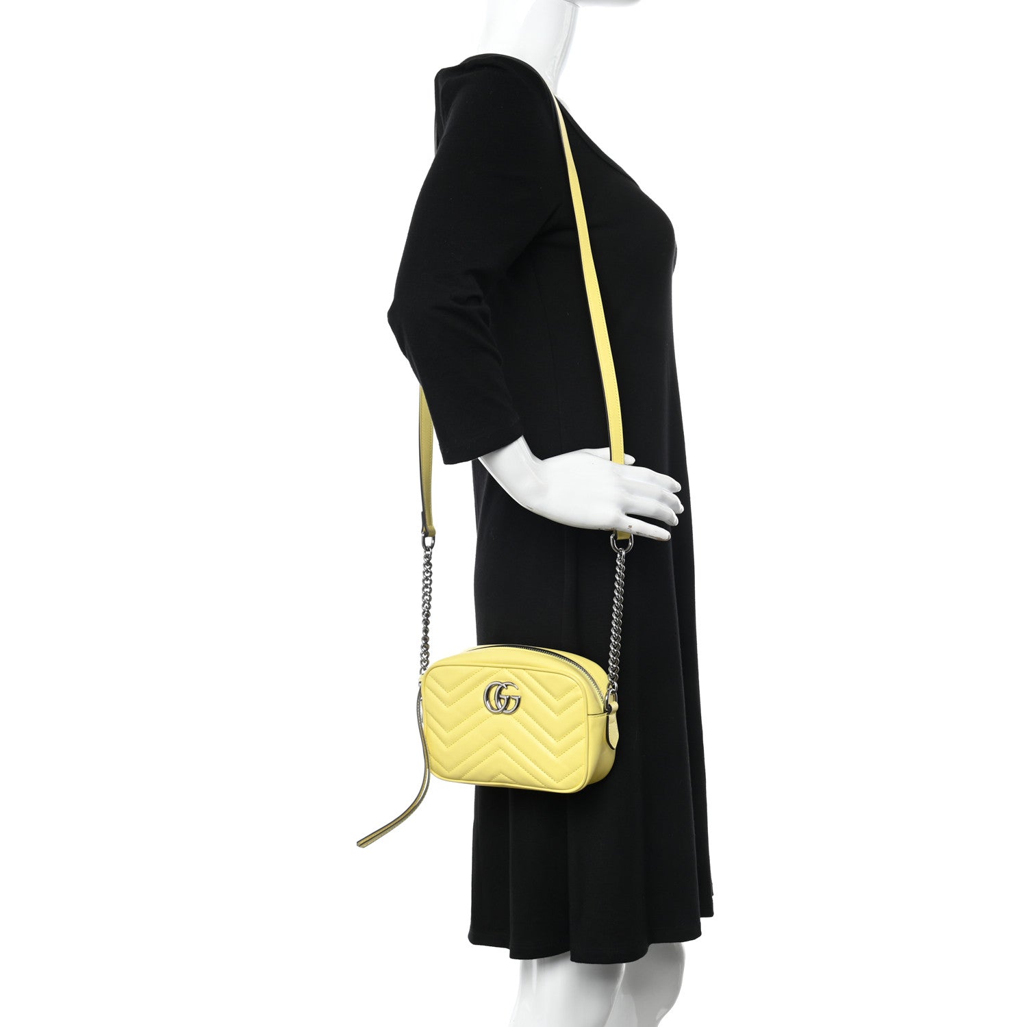 Gucci Calfskin Matelasse Mini GG Marmont Chain Shoulder Bag Banana 2 of 12
