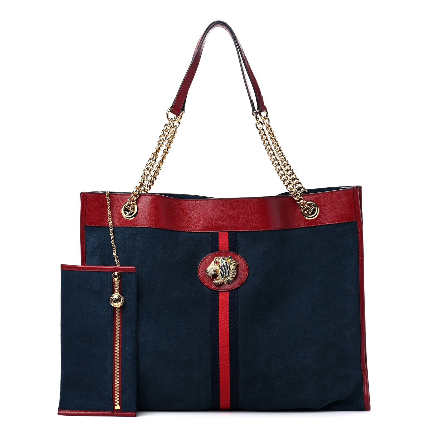 Suede Calfskin Large Rajah Chain Tote New Blue Romantic Cherry
