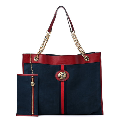 Gucci Suede Calfskin Large Rajah Chain Tote New Blue Romantic Cherry 1 of 11