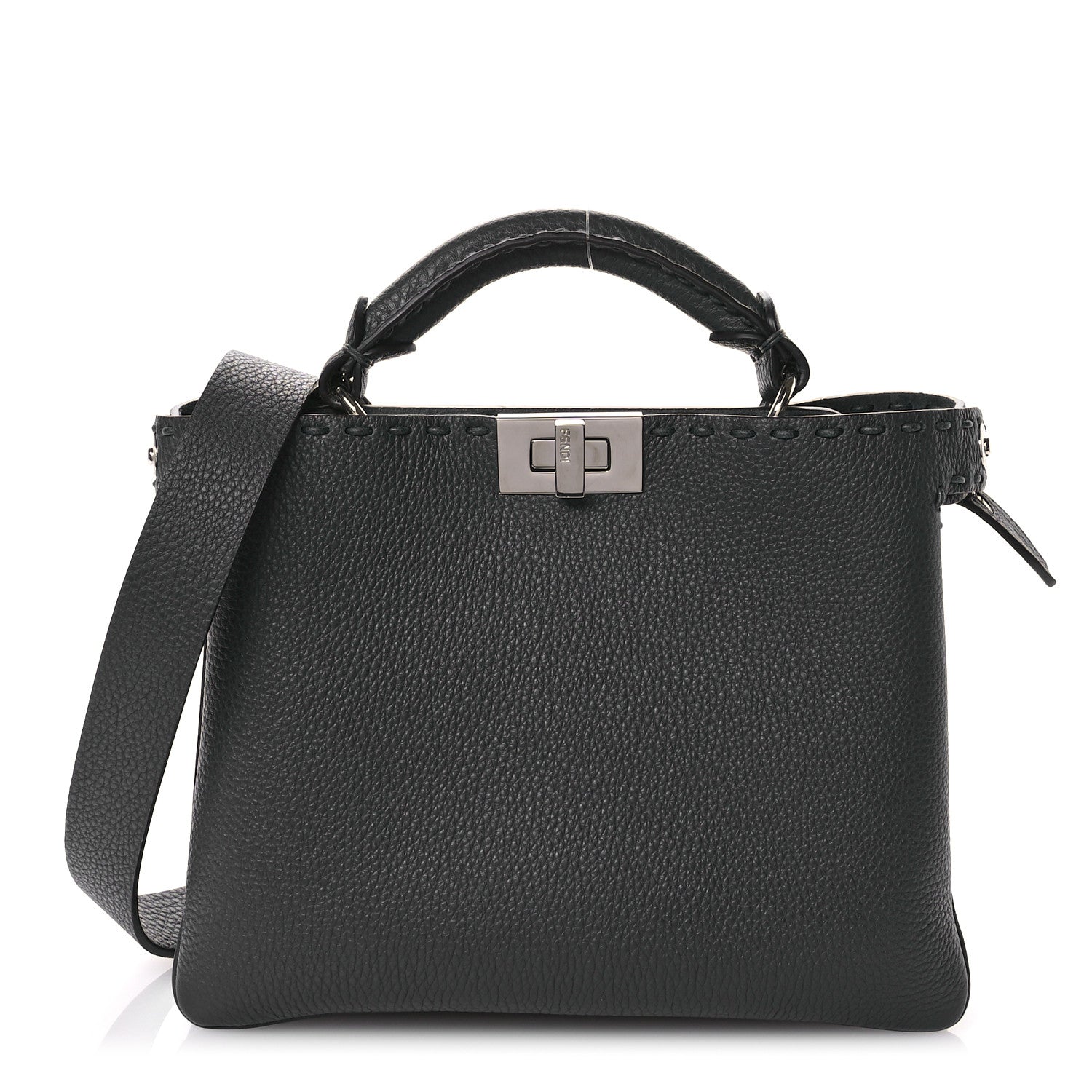 Fendi Cuoio Romano Selleria Macro Stitchings Small Peekaboo Carbon Asfalto 1 of 9