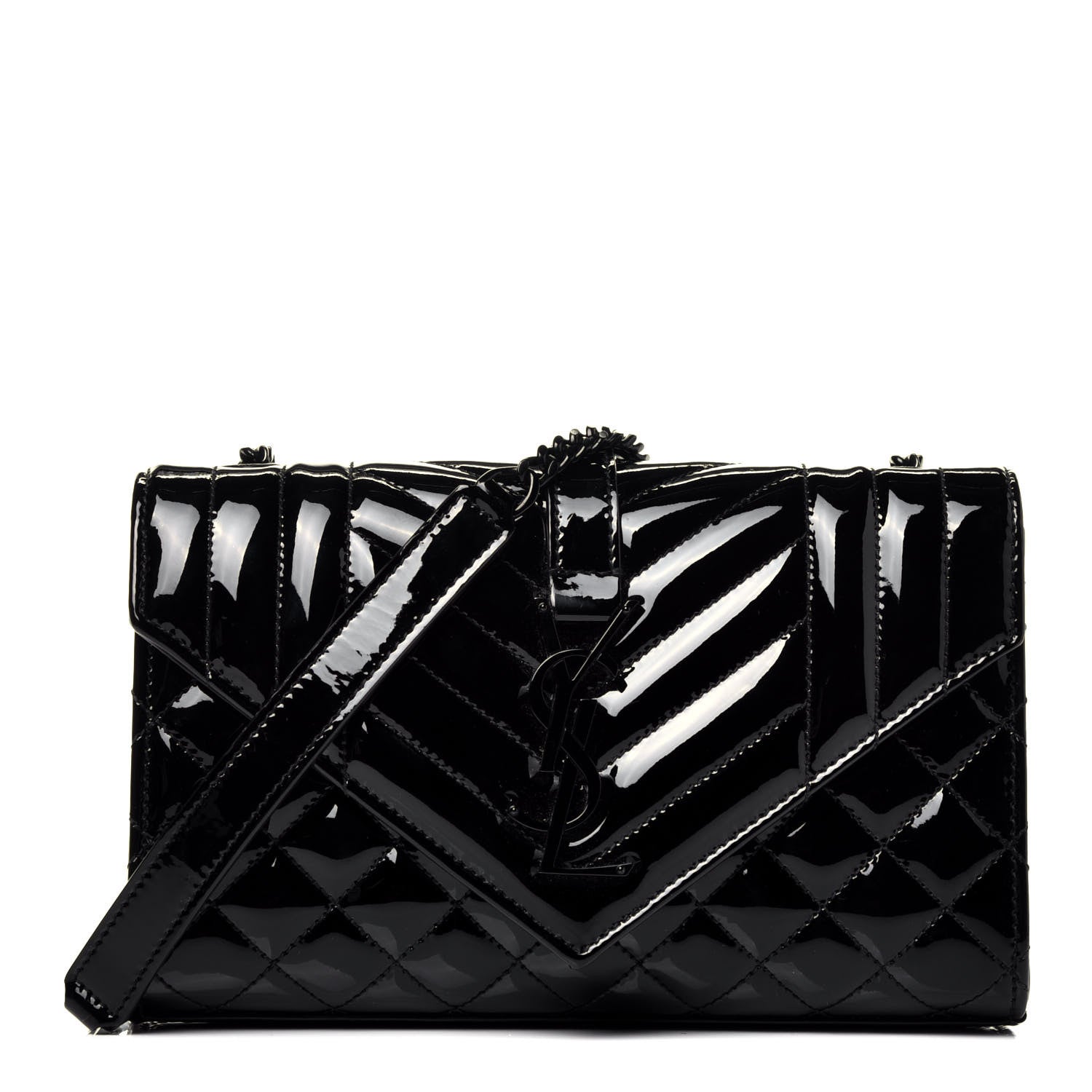 Saint Laurent Patent Mixed Matelasse Triquilt Small Monogram Satchel Black 1 of 8
