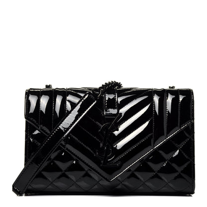 Saint Laurent Patent Mixed Matelasse Triquilt Small Monogram Satchel Black 1 of 8