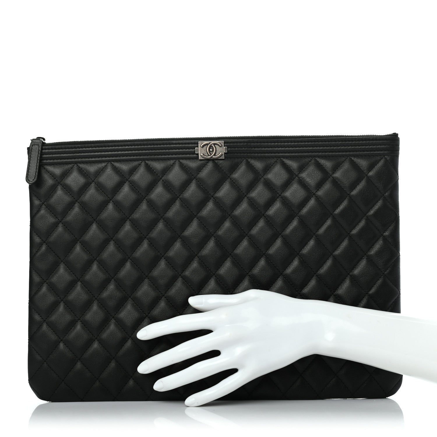 Chanel Lambskin Quilted Large Boy Zip Pouch Black 2 of 7